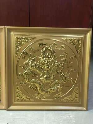 600x600mm aluminiowy metalowy sufit 3D Temple Board złota folia Buddha Hall Lotus
