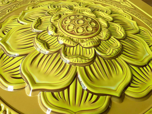 600x600mm aluminiowy metalowy sufit 3D Temple Board złota folia Buddha Hall Lotus