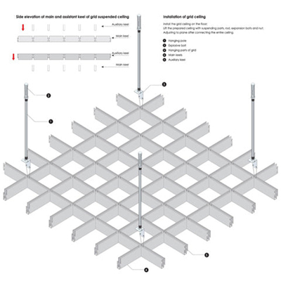 50x50mm Aluminiowy sufit z otwartymi komórkami Metalowa siatka sufitowa Powłoka proszkowa
